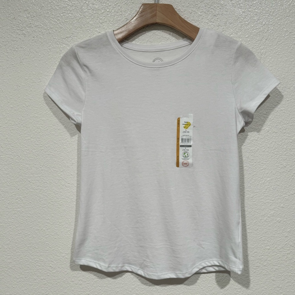 NWT Kids Wonder Nation Girls White Short Sleeve T-Shirt L 10/12